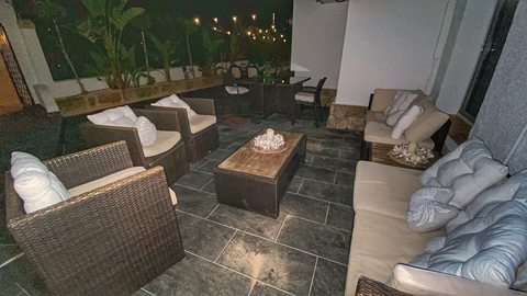 The patio lounge in the last of the light