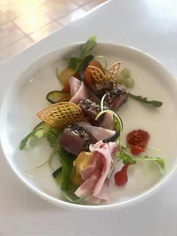 A plated starter from the catering kitchen