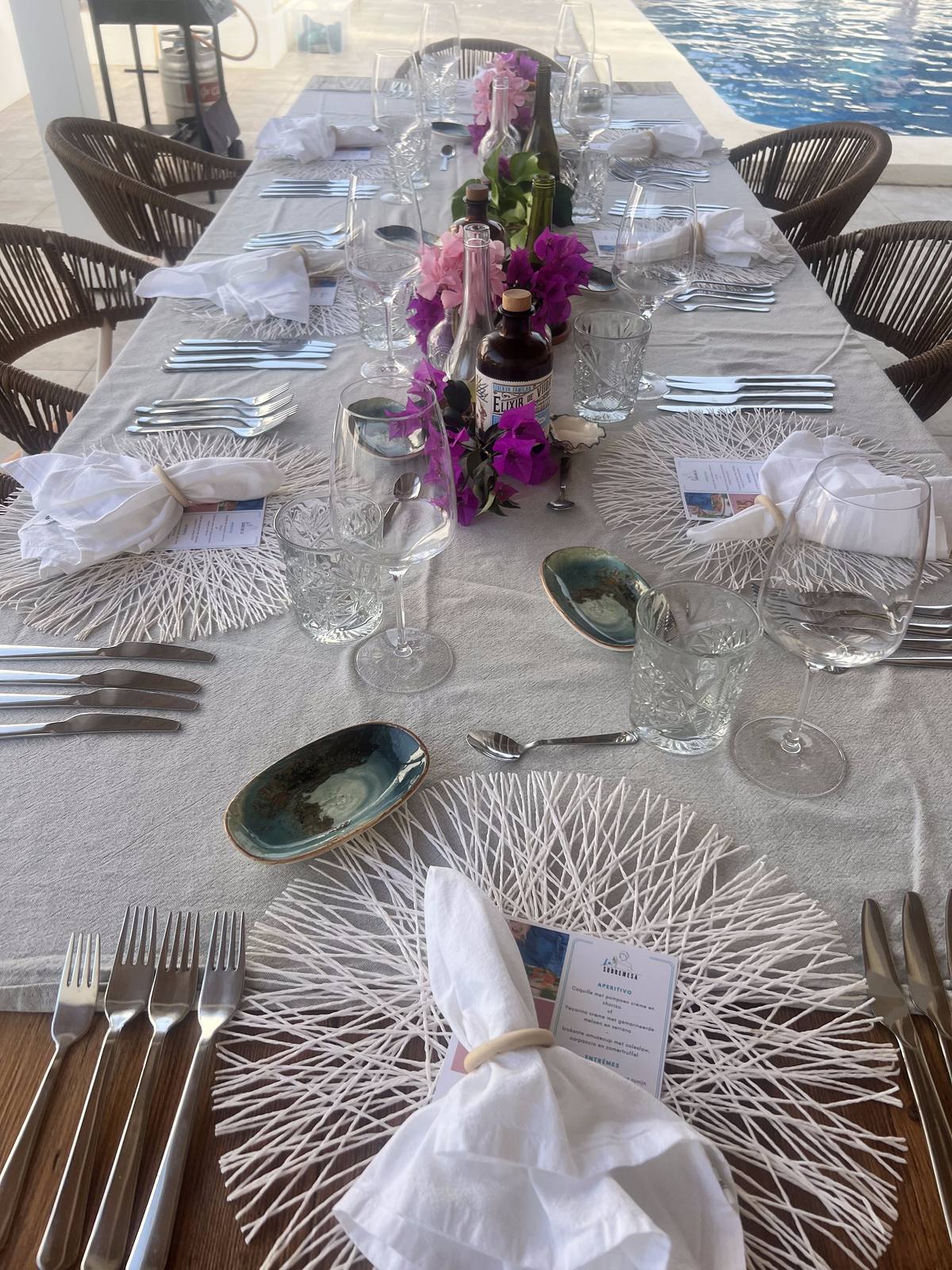 The table laid for a catered dinner