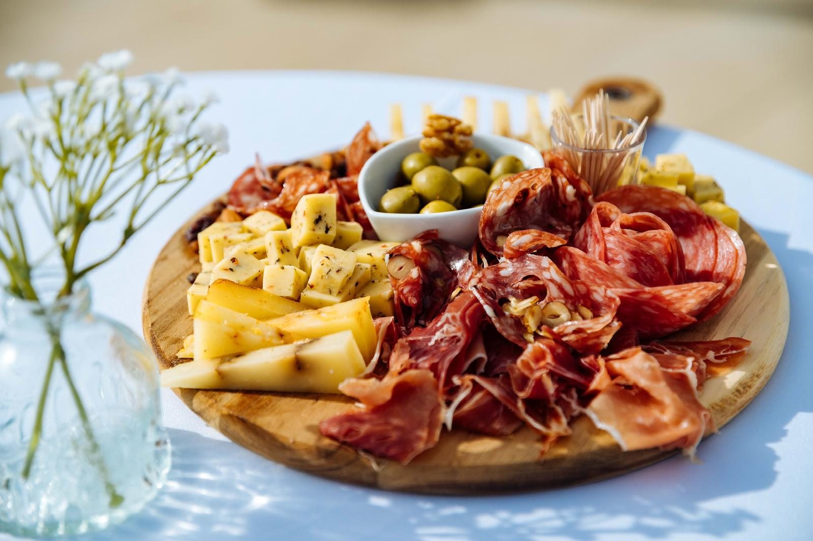 A charcuterie and cheese board laid out for the group