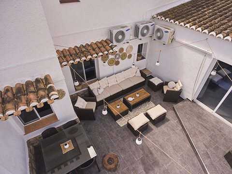 The patio and lounge from the air