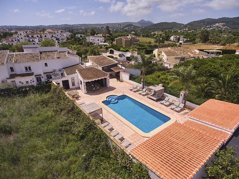The pool and cabanas from the air