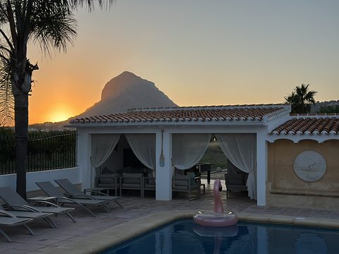 Sunset behind the Montgó, seen from the pool